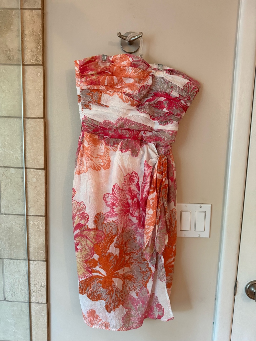 Kay Unger Strapless Floral Dress in Pink & Orange